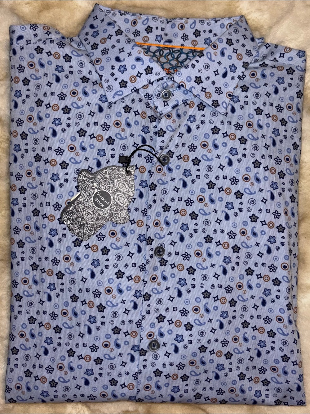 Visconti Black Men's Floral & Paisley Print Button-Down Shirt LARGE NWT